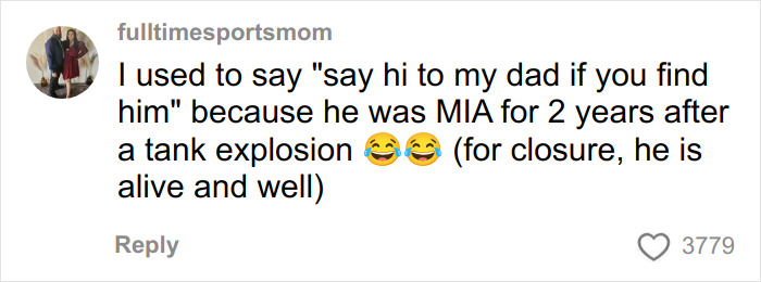 Comment from social media user sharing a funny and heartfelt story about a soldier&rsquo;s tank explosion and survival.