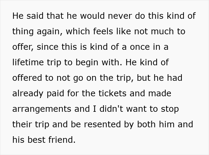 Text discussing a guy refusing to accept break-up after going on a romantic trip with a female friend, explaining trip details. Text discussing a guy refusing to accept break-up after going on a romantic trip with a female friend, explaining trip details.
