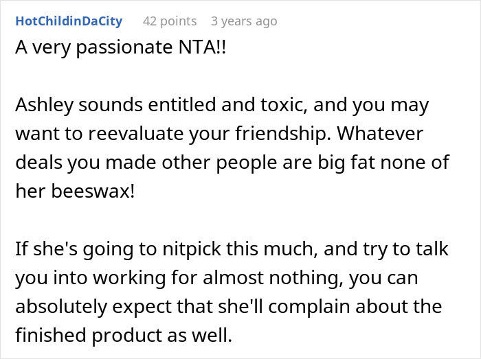 Comment discussing a bride wanting to upgrade her honeymoon at bridesmaid&rsquo;s expense and facing a reality check.