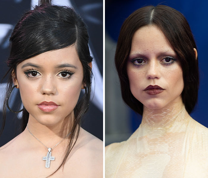 Side-by-side photos of a female celebrity showing dramatic transformations highlighting celebrity transformations in 2025.