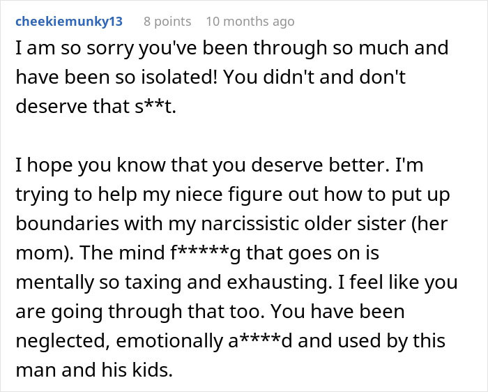 Comment expressing sympathy for a woman buying expensive gifts for boyfriend&rsquo;s kids but being told she can&rsquo;t spend Christmas with them.