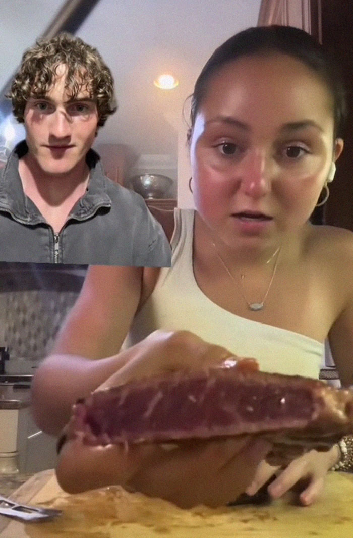 Two people reacting to wild American food creations with shock and surprise in a kitchen setting. Two people reacting to wild American food creations with shock and surprise in a kitchen setting.