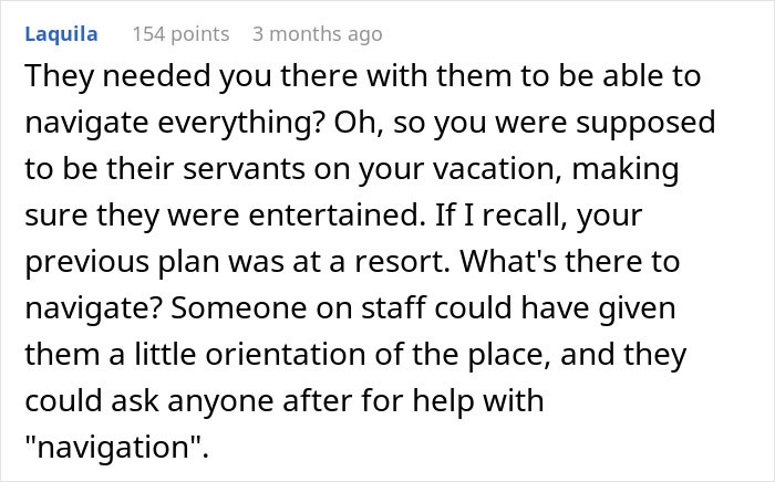 MIL announces she's coming with couple on their vacation but gets outplayed in a family travel confrontation scenario.