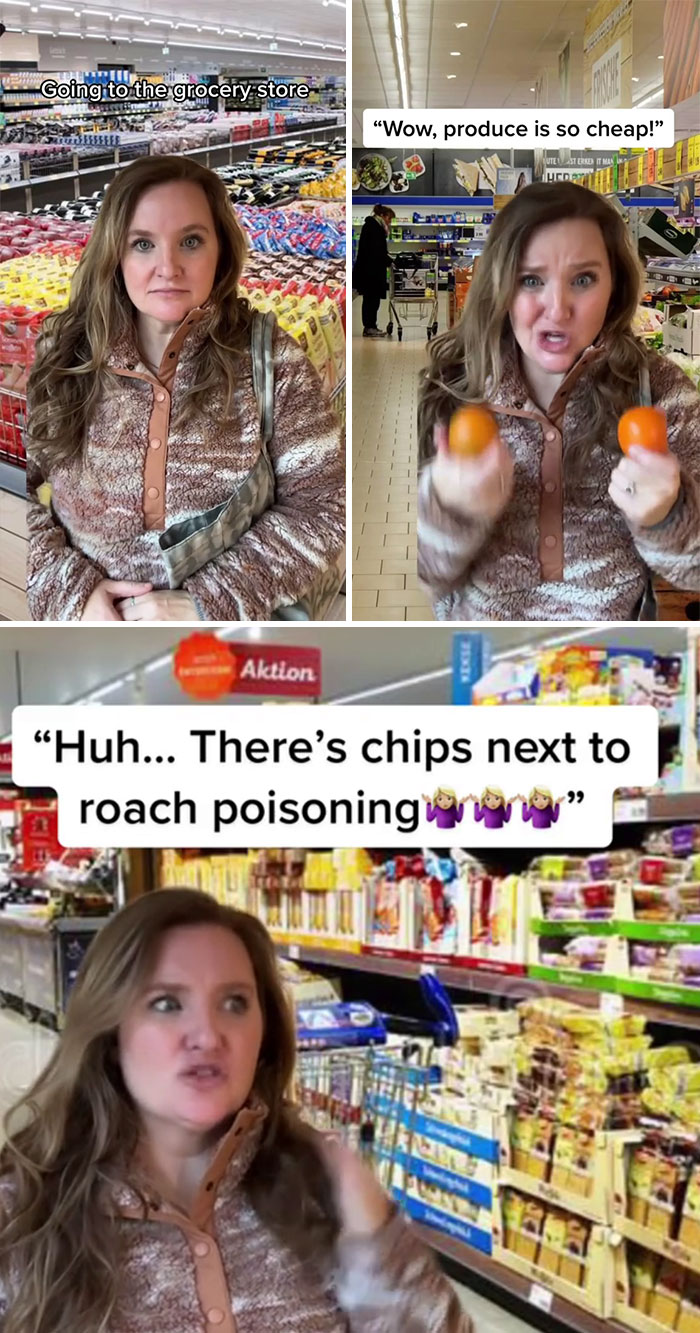 American woman surprised by unexpected things while shopping in a German grocery store experience