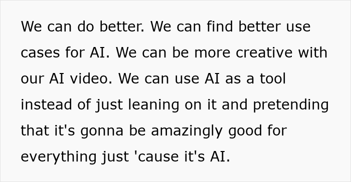 Text discussing improving AI use in video, advocating creativity and using AI as a tool beyond basic reliance in Coca-Cola&rsquo;s holiday commercial.