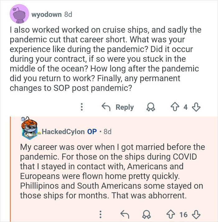 Cruise ship employees discuss behind the scenes experiences and challenges working during the pandemic on board vessels.