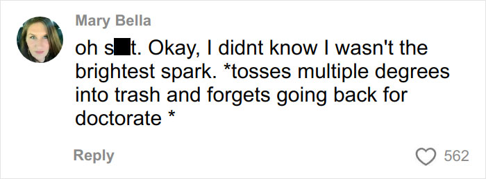 Social media comment from Mary Bella reacting sarcastically to author calling women who read romantasy books not that bright.