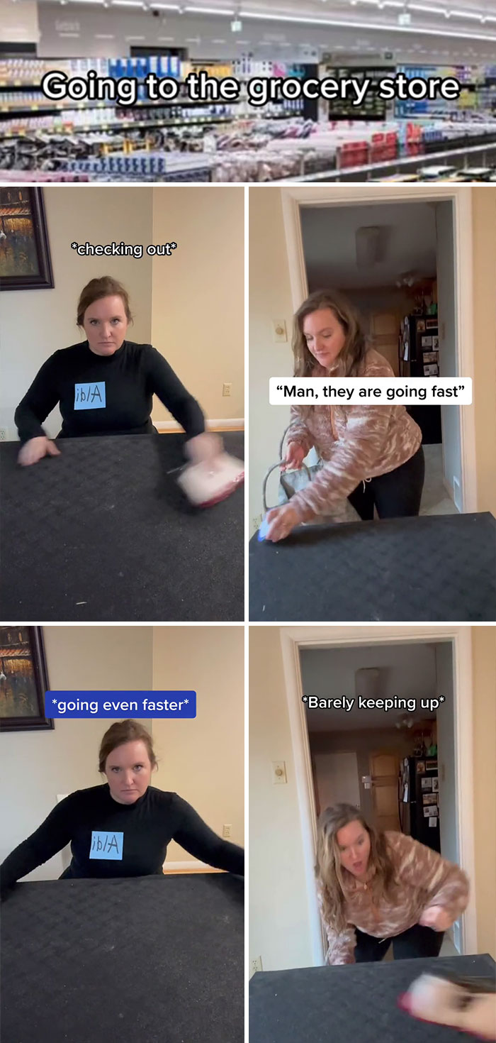 American experiencing unexpected speed at checkout in a German grocery store illustrating challenges in Germany.