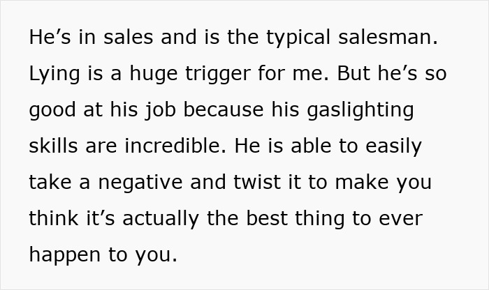 Text about a man in sales with gaslighting skills who prioritizes work and pretends not to have a family. Text about a man in sales with gaslighting skills who prioritizes work and pretends not to have a family.