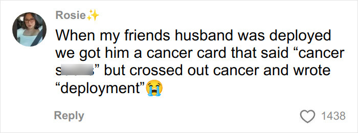 Screenshot of a social media comment about a humorous card sent to a deployed U.S. soldier from kids.