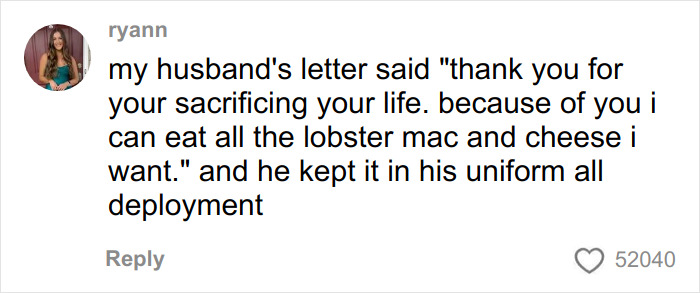 Comment showing a humorous letter kids send to U.S. soldiers thanking them in a funny and savage way.