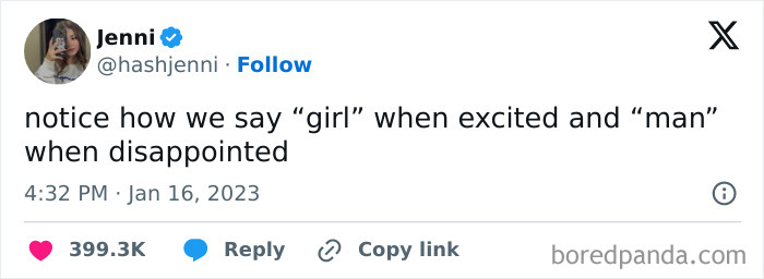 Screenshot of a savage woman’s tweet roasting men online, highlighting gender language differences humorously.