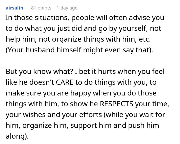 Text post discussing emotional impact when a woman stops treating her husband like a kid and chaos ensues.