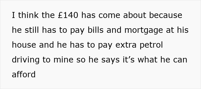 Text discussing financial strain due to bills, mortgage, and extra petrol affecting uneasy sleeping arrangements in relationship plans.