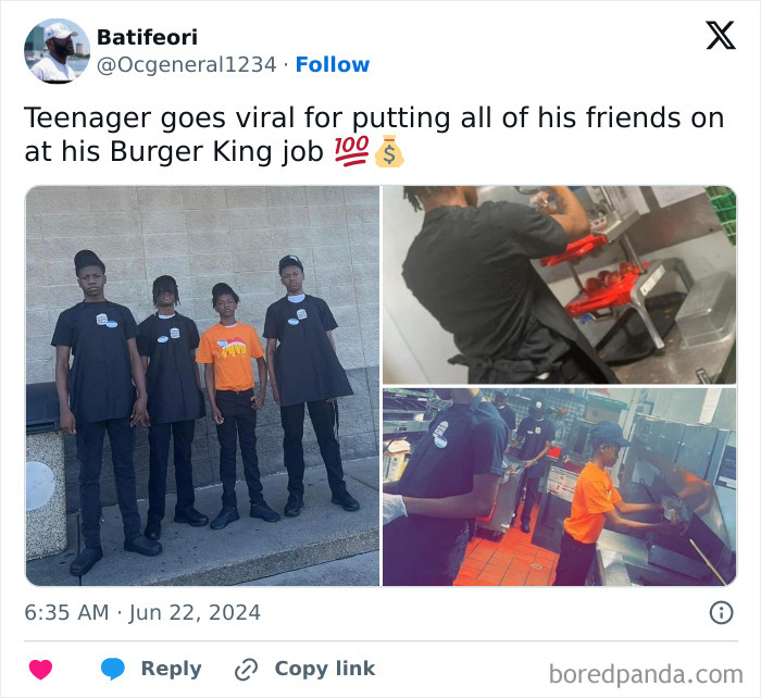 Teenagers working at Burger King go viral, featured on an Instagram page sharing daily facts and interesting stories.