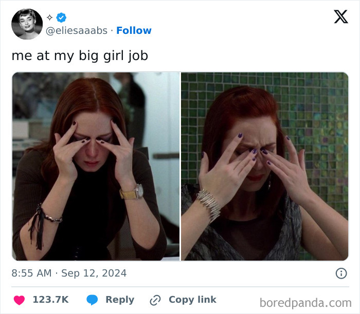 Person stressed and overwhelmed at their job, illustrating common feelings of having a job through relatable tweets.