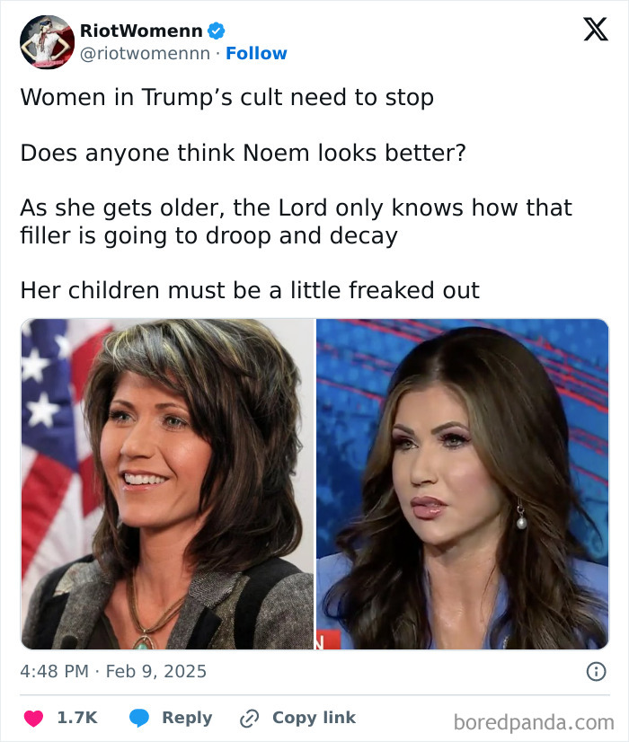 Side-by-side photos showing Kristi Noem transformation before-and-after pictures over the years with different hairstyles and makeup. Side-by-side photos showing Kristi Noem transformation before-and-after pictures over the years with different hairstyles and makeup.