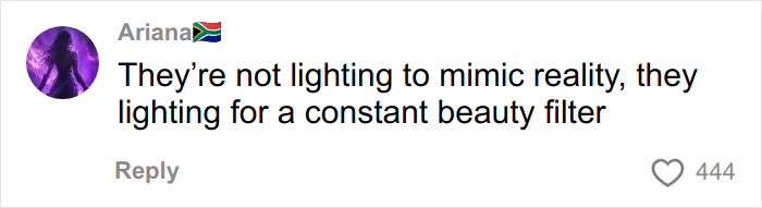 Screenshot of a social media comment discussing modern movie lighting and its effect on visual aesthetics in millennial gray films.