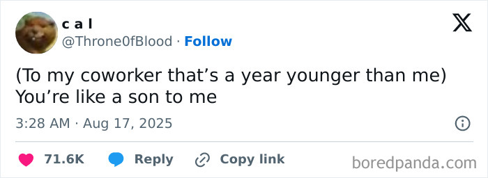 A humorous tweet from a user about coworker relationships, reflecting the experience of having a job.