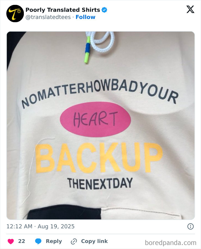 Funny English T-shirt with a poorly translated motivational phrase found in a global lost in translation collection.