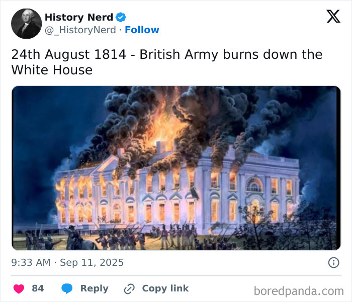 British Army troops burning down the White House in 1814, a rare and powerful photo from history exploration.