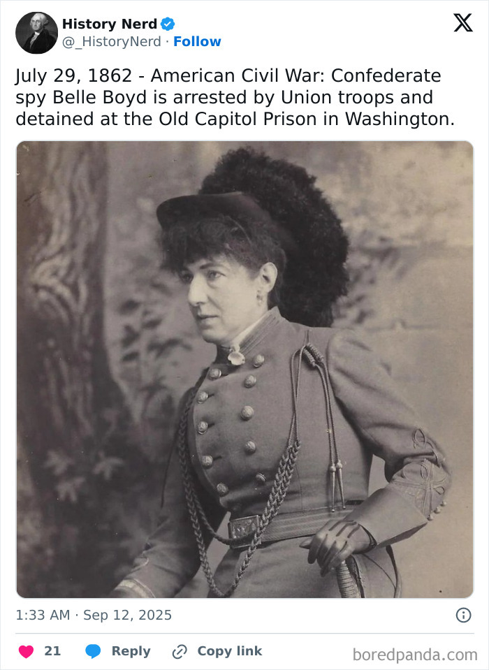 Confederate spy Belle Boyd in Civil War-era attire, captured in a rare and powerful historical photo from the past.