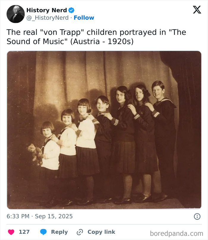 Rare and powerful historical photo of the real von Trapp children from Austria in the 1920s exploring history.
