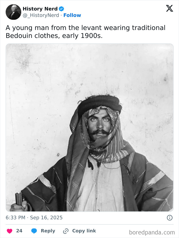 Young man from the Levant in traditional Bedouin clothes, early 1900s, a rare and powerful photo exploring history.