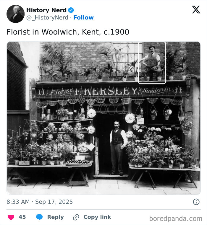Black and white photo of a florist shop in Kent around 1900 showing rare and powerful history from our past.