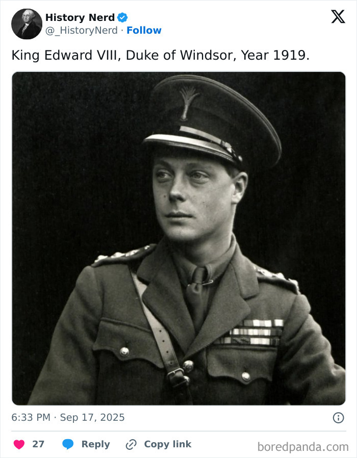 Black and white photo of King Edward VIII in military uniform, a rare and powerful moment captured in history.