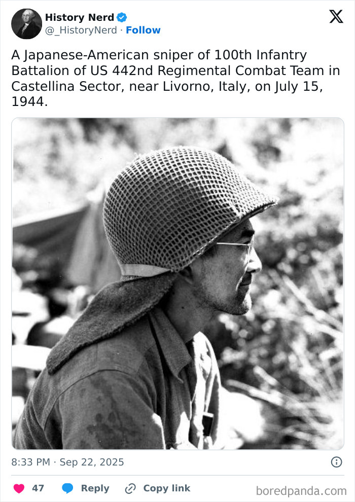 Black and white historic photo of a Japanese-American sniper in World War II, illustrating rare and powerful moments from history.