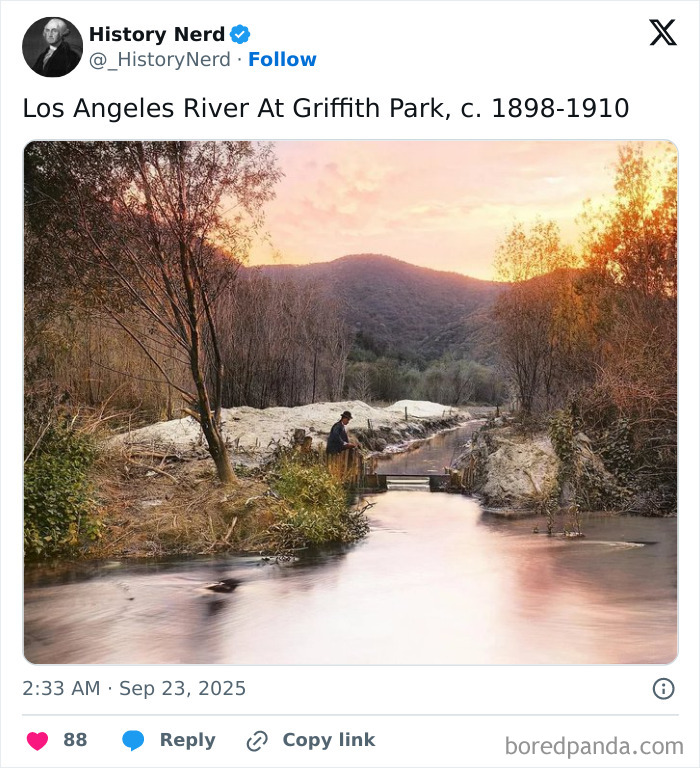 Historical photo of Los Angeles River at Griffith Park circa 1898-1910, showcasing rare moments from our past history.