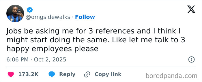 Screenshot of a tweet humorously describing the challenges of having a job and work-related references.