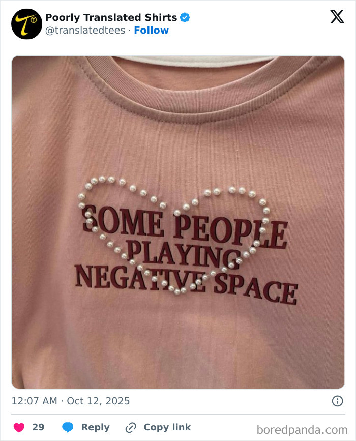 Pink T-shirt with text some people playing negative space surrounded by pearl beads in a heart shape, funny English T-shirts.