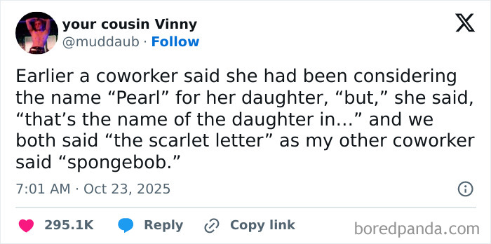 Tweet humor about coworker conversations illustrating the relatable experience of having a job and workplace dynamics.