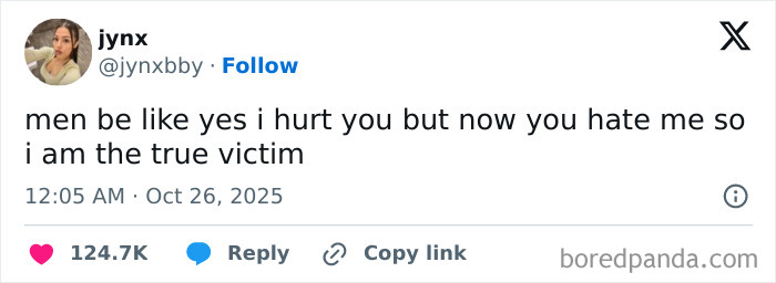 Screenshot of a tweet by a woman roasting men online with a savage comment about victim mentality.