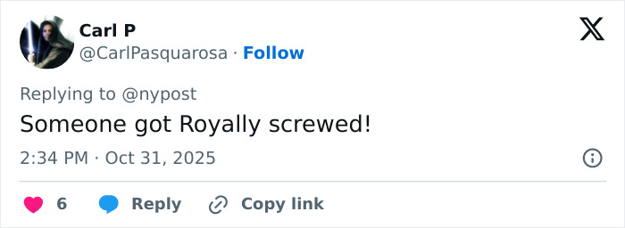 Twitter post by Carl P reacting to Andrew&rsquo;s title removal influenced by Kate Middleton and Queen Camilla&rsquo;s female touch.