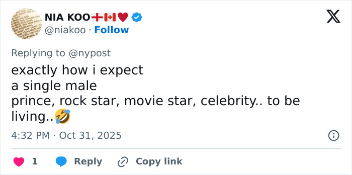 Tweet discussing a single male prince and celebrity status, related to Kate Middleton and Queen Camilla&rsquo;s female touch influence.