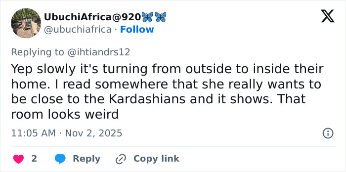 Twitter reply discussing Meghan Markle and Prince Harry's home celebration appearing staged and irritating to some.