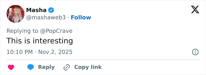 Tweet by user Masha, replying to PopCrave, stating This is interesting, posted November 2, 2025. Keywords: Millie Bobby Brown bullying Stranger Things.