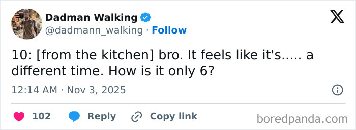 Tweet from a parent humorously commenting on time while enjoying quiet time, shared in funny tweets parents posted collection.