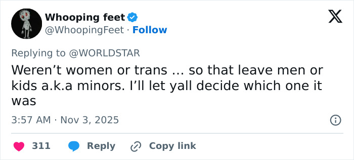 Screenshot of a tweet discussing what Gracie Bon saw at Drake&rsquo;s party involving women or trans and minors.