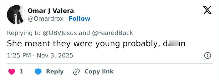 Screenshot of a Twitter reply by Omar J Valera discussing a comment about what Gracie Bon saw at Drake&rsquo;s party.