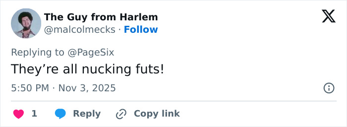 Screenshot of a Twitter reply comment reacting to Lily Allen&rsquo;s CFDA fashion look sparking online debate.