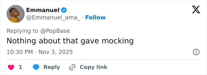 Screenshot of a tweet by Emmanuel responding to a discussion about Winnie Harlow and Whitney Houston Halloween look backlash.