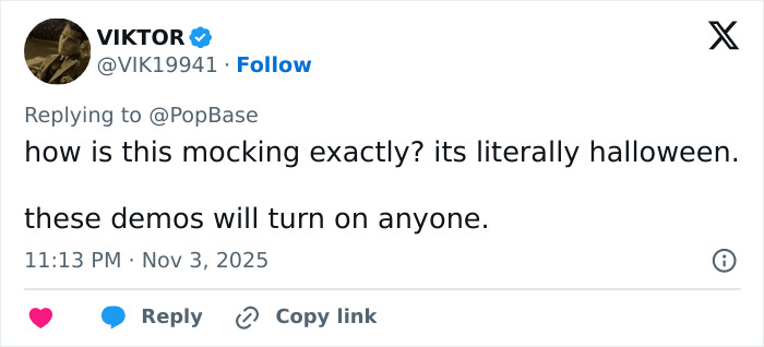 Tweet from Viktor defending Winnie Harlow&rsquo;s Halloween look amid backlash over Whitney Houston costume controversy.