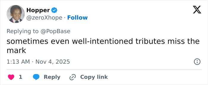 Tweet from Hopper responding to backlash over Winnie Harlow&rsquo;s controversial Whitney Houston Halloween look.