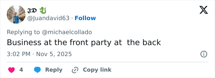 Twitter user @Juandavid63 replying to a tweet, commenting on a front party and back event, with 4 likes and timestamps. Twitter user @Juandavid63 replying to a tweet, commenting on a front party and back event, with 4 likes and timestamps.