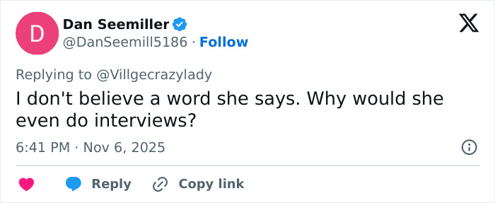 Screenshot of a tweet expressing disbelief about Erika Kirk’s Fox interview related to the real culprit theories still being free. Screenshot of a tweet expressing disbelief about Erika Kirk’s Fox interview related to the real culprit theories still being free.
