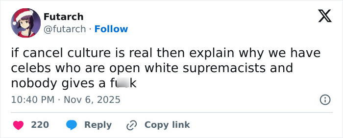 Screenshot of a tweet discussing cancel culture with a focus on Sydney Sweeney jeans scandal and public outrage.